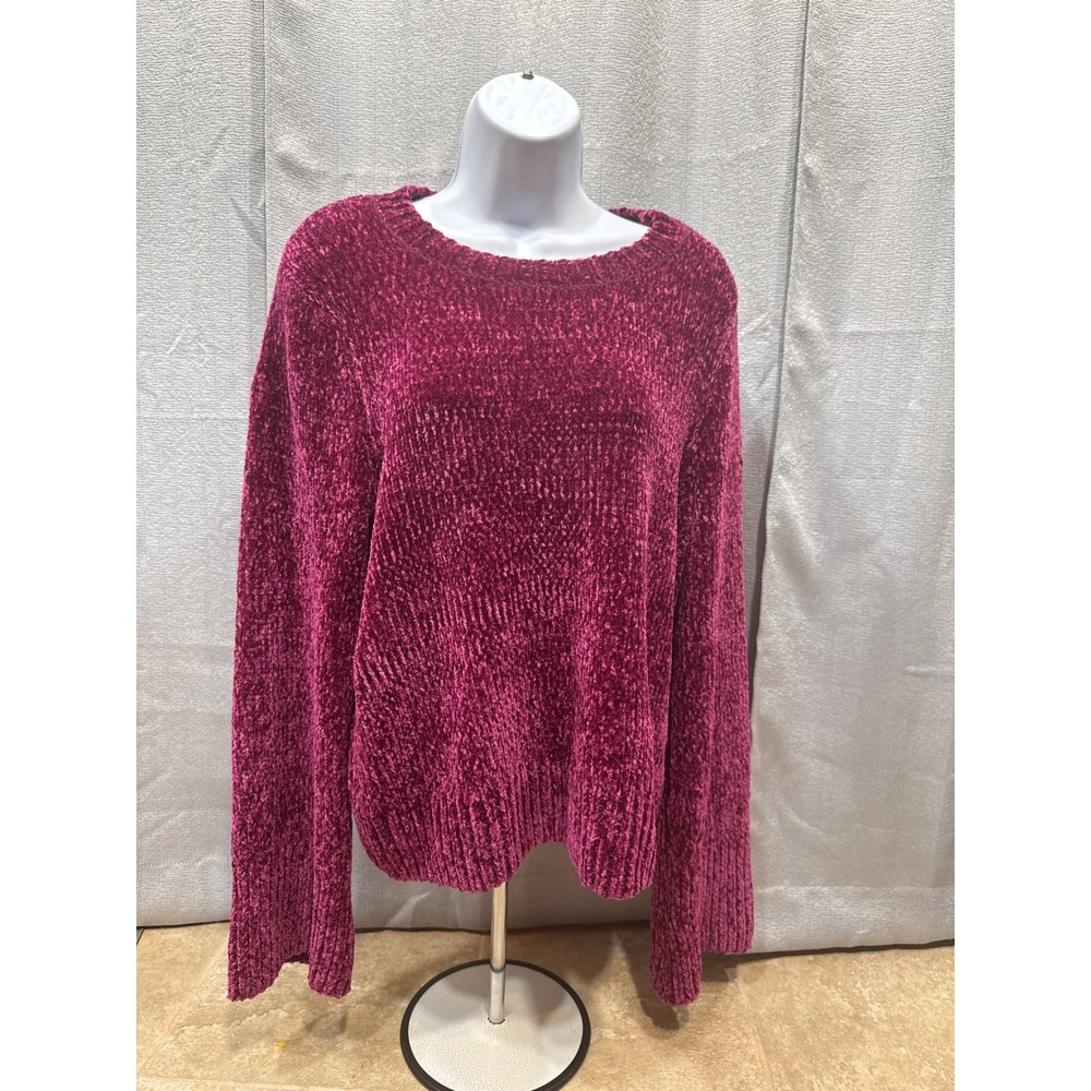 Cupio Womens XL Chenille Sweater Magenta Berry Pink Crew Neck Long Sleeve Plush